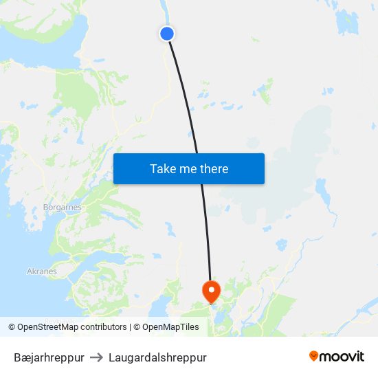 Bæjarhreppur to Laugardalshreppur map