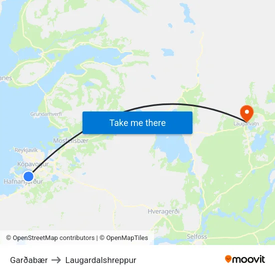 Garðabær to Laugardalshreppur map