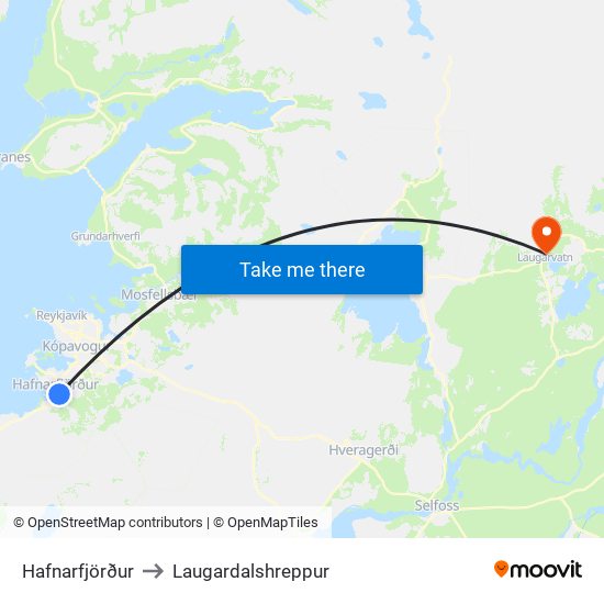 Hafnarfjörður to Laugardalshreppur map