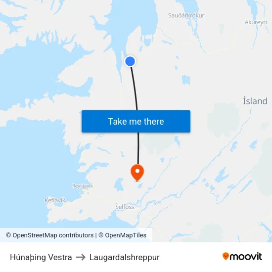 Húnaþing Vestra to Laugardalshreppur map