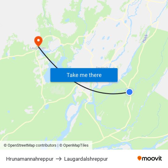 Hrunamannahreppur to Laugardalshreppur map