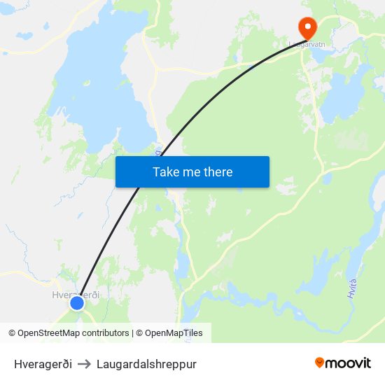 Hveragerði to Laugardalshreppur map