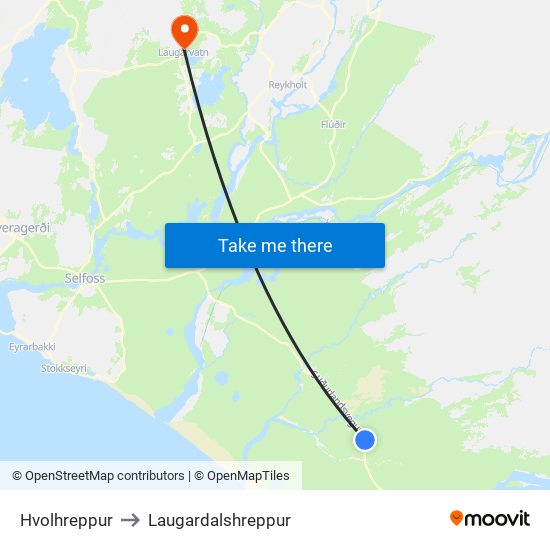 Hvolhreppur to Laugardalshreppur map