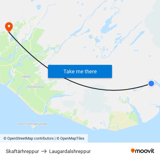 Skaftárhreppur to Laugardalshreppur map