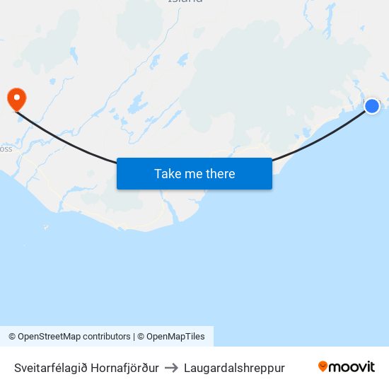 Sveitarfélagið Hornafjörður to Laugardalshreppur map