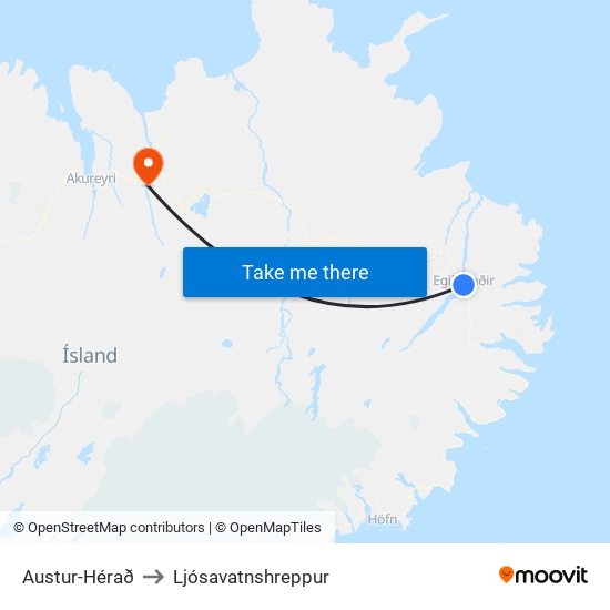 Austur-Hérað to Ljósavatnshreppur map