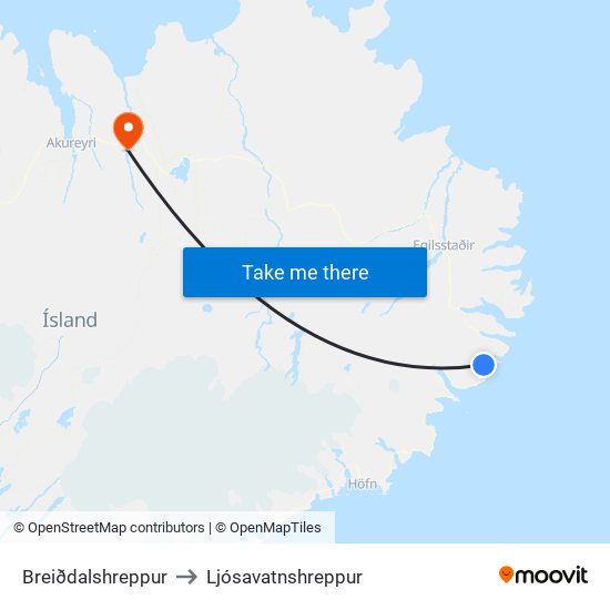 Breiðdalshreppur to Ljósavatnshreppur map