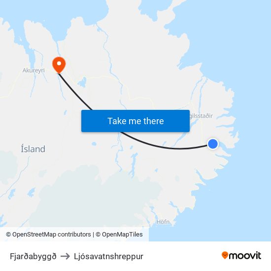 Fjarðabyggð to Ljósavatnshreppur map