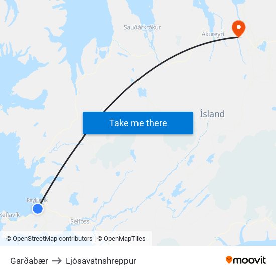 Garðabær to Ljósavatnshreppur map