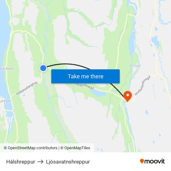 Hálshreppur to Ljósavatnshreppur map