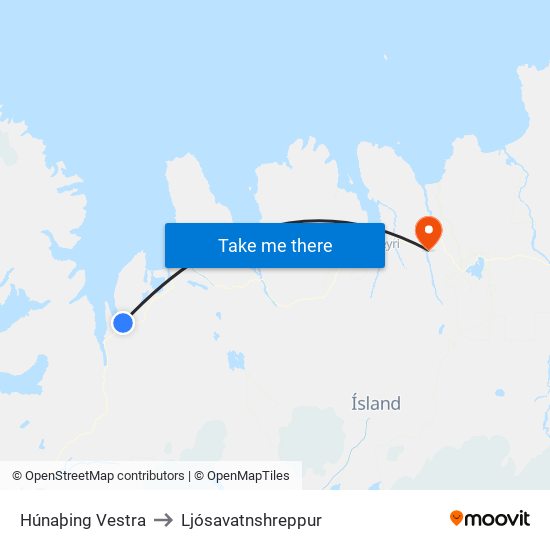 Húnaþing Vestra to Ljósavatnshreppur map