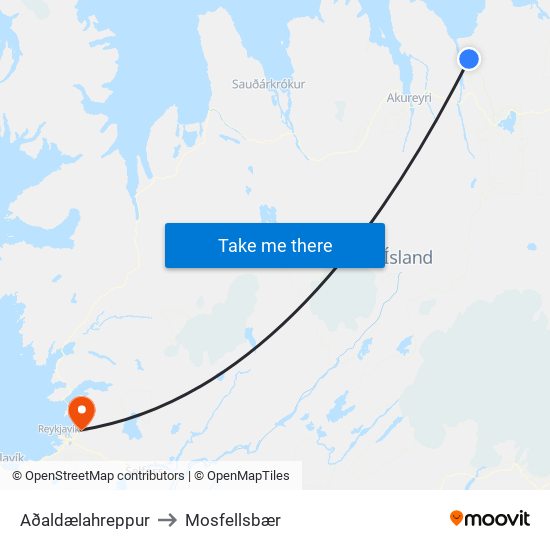 Aðaldælahreppur to Mosfellsbær map