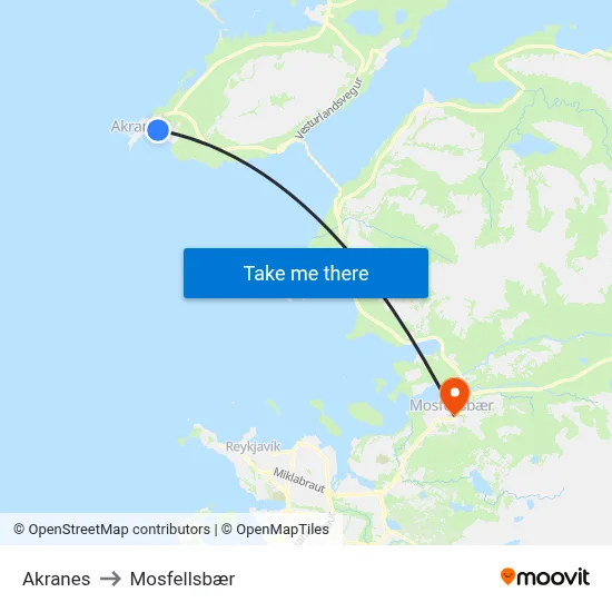 Akranes to Mosfellsbær map