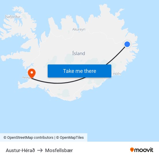 Austur-Hérað to Mosfellsbær map
