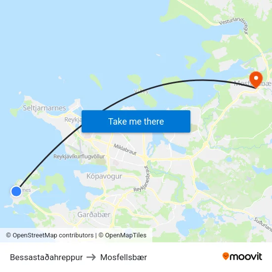 Bessastaðahreppur to Mosfellsbær map