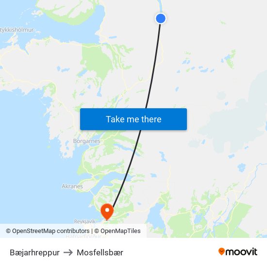 Bæjarhreppur to Mosfellsbær map