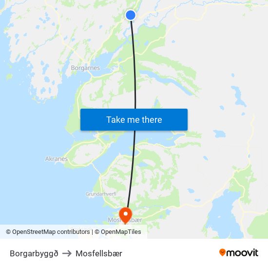 Borgarbyggð to Mosfellsbær map