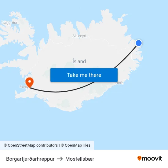 Borgarfjarðarhreppur to Mosfellsbær map