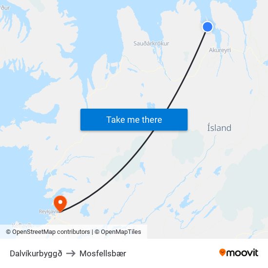 Dalvíkurbyggð to Mosfellsbær map