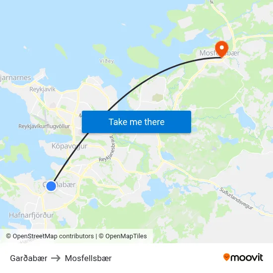 Garðabær to Mosfellsbær map