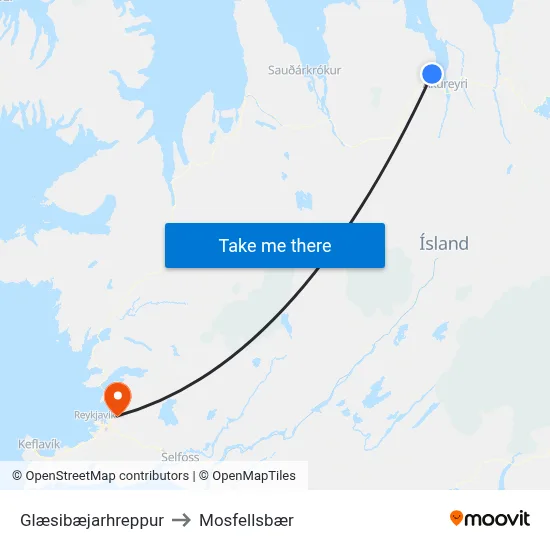 Glæsibæjarhreppur to Mosfellsbær map