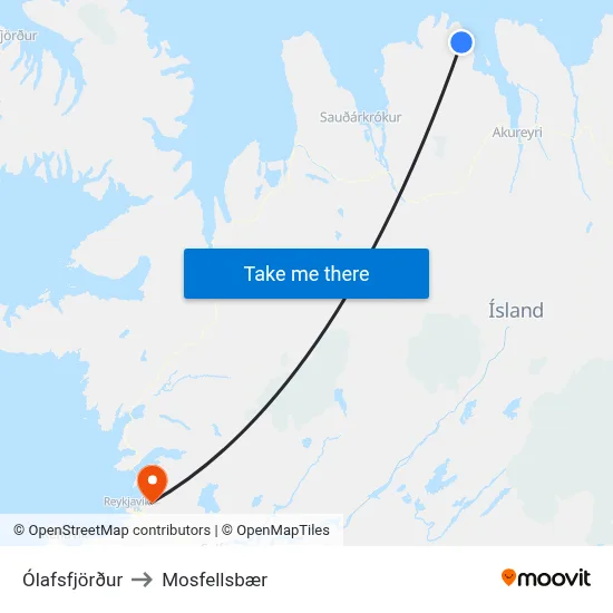 Ólafsfjörður to Mosfellsbær map