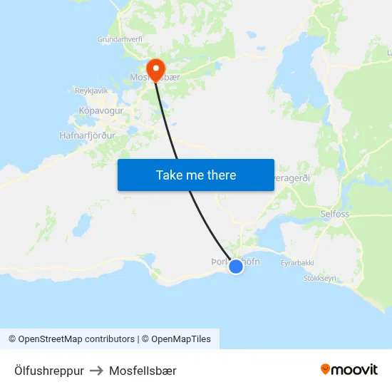 Ölfushreppur to Mosfellsbær map