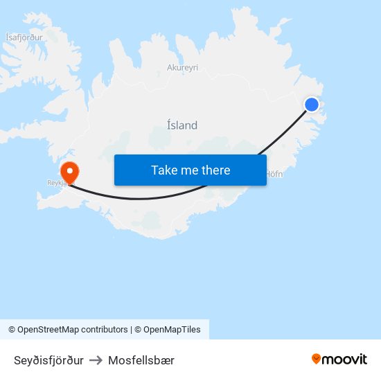 Seyðisfjörður to Mosfellsbær map