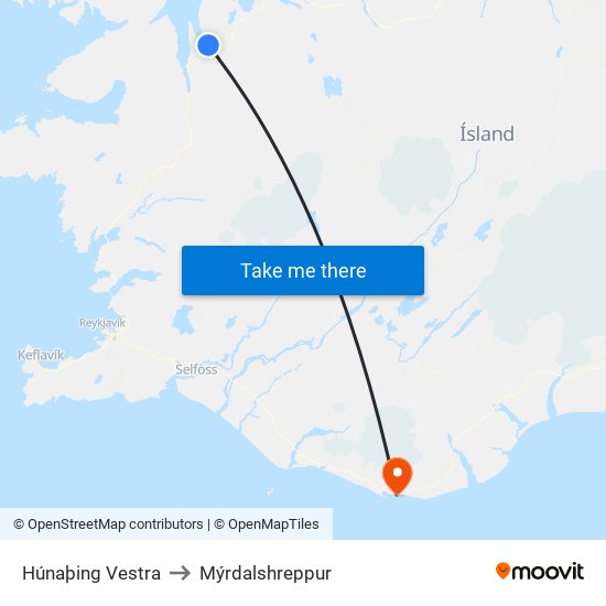 Húnaþing Vestra to Mýrdalshreppur map