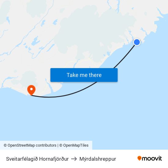 Sveitarfélagið Hornafjörður to Mýrdalshreppur map