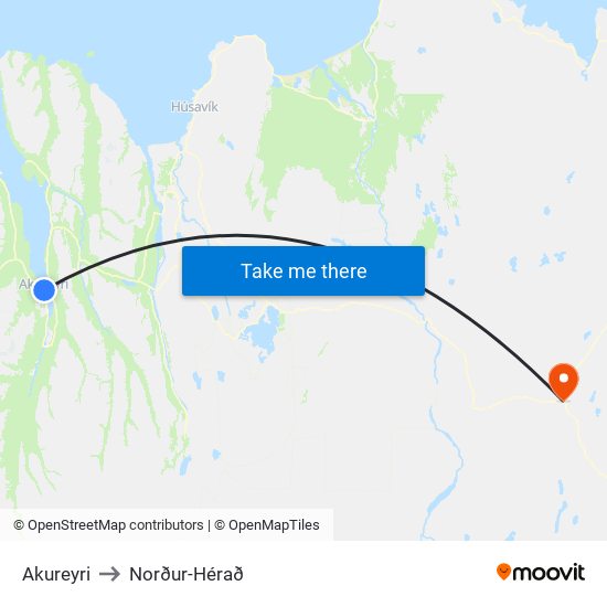 Akureyri to Norður-Hérað map