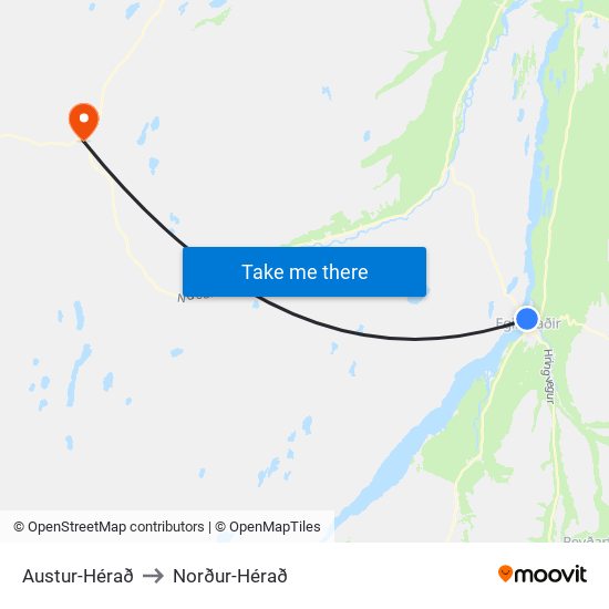 Austur-Hérað to Norður-Hérað map