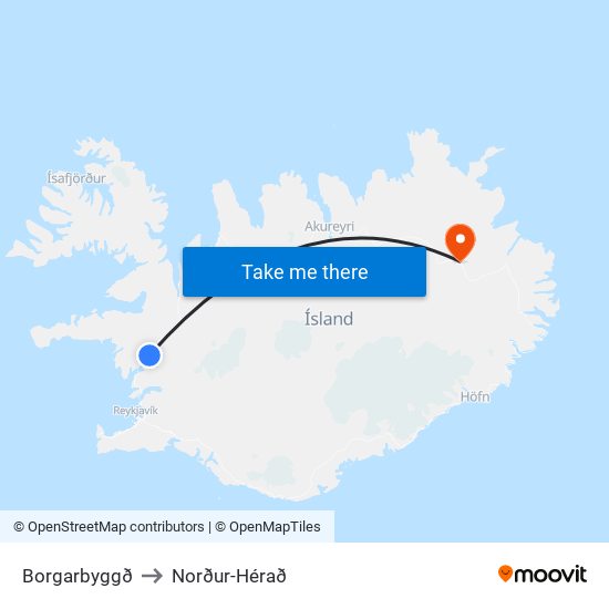 Borgarbyggð to Norður-Hérað map