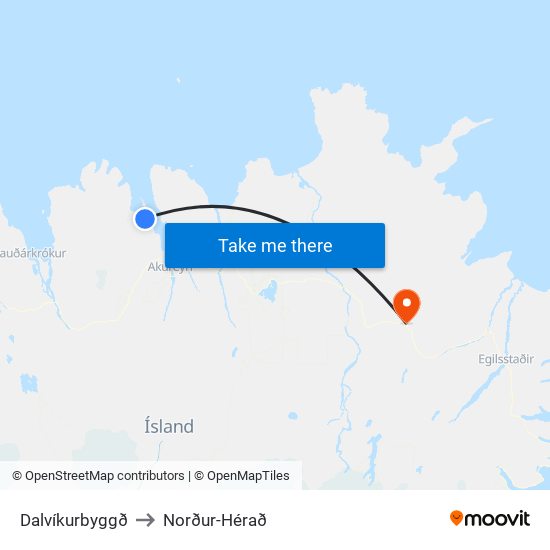 Dalvíkurbyggð to Norður-Hérað map