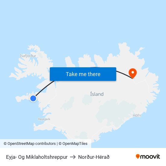 Eyja- Og Miklaholtshreppur to Norður-Hérað map