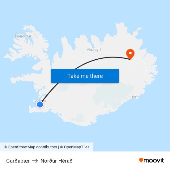 Garðabær to Norður-Hérað map