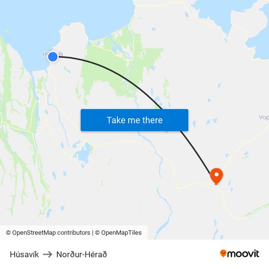 Húsavík to Norður-Hérað map