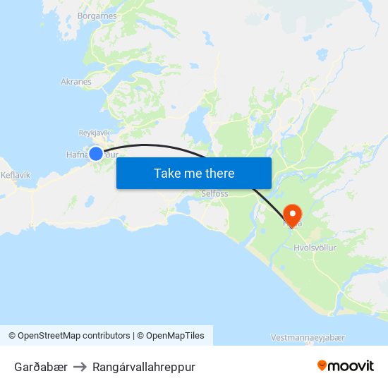 Garðabær to Rangárvallahreppur map