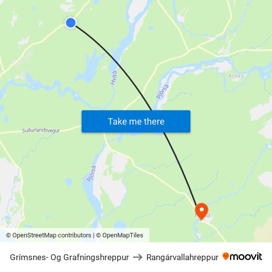 Grímsnes- Og Grafningshreppur to Rangárvallahreppur map