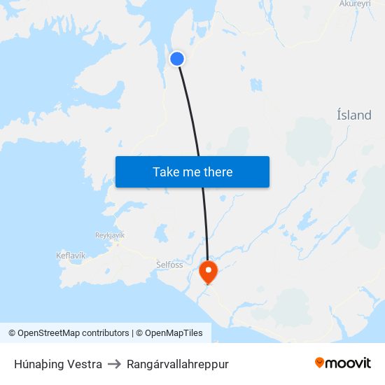 Húnaþing Vestra to Rangárvallahreppur map