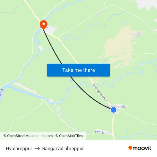Hvolhreppur to Rangárvallahreppur map