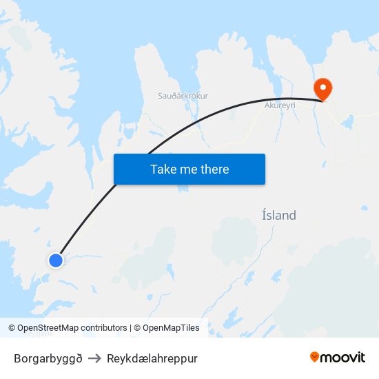 Borgarbyggð to Reykdælahreppur map