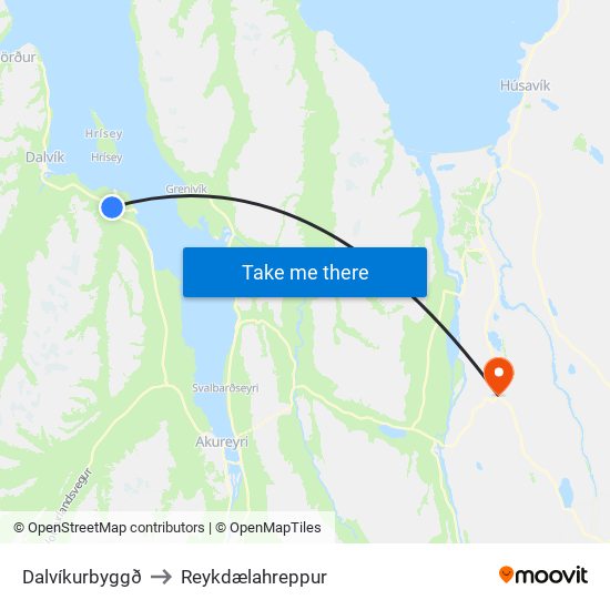 Dalvíkurbyggð to Reykdælahreppur map