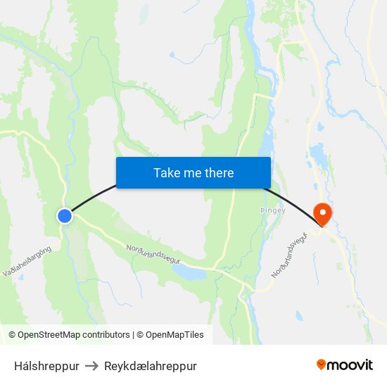 Hálshreppur to Reykdælahreppur map