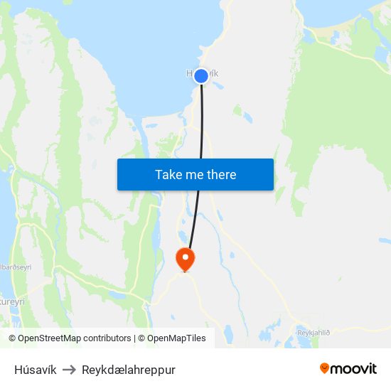 Húsavík to Reykdælahreppur map