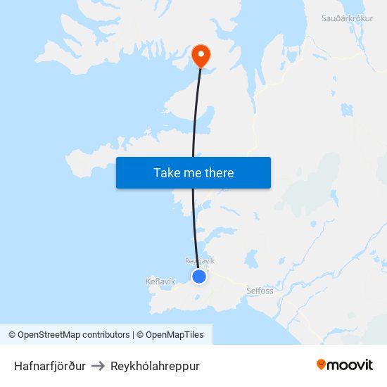 Hafnarfjörður to Reykhólahreppur map