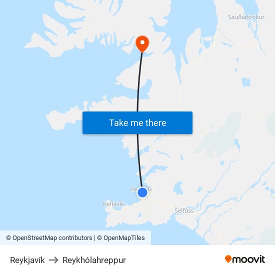 Reykjavík to Reykhólahreppur map