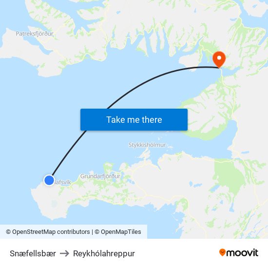 Snæfellsbær to Reykhólahreppur map