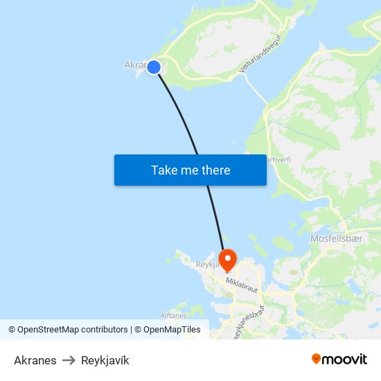 Akranes to Reykjavík map
