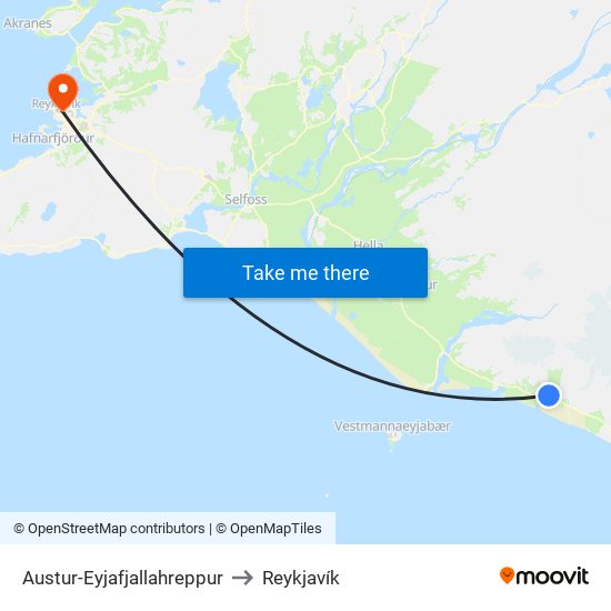 Austur-Eyjafjallahreppur to Reykjavík map